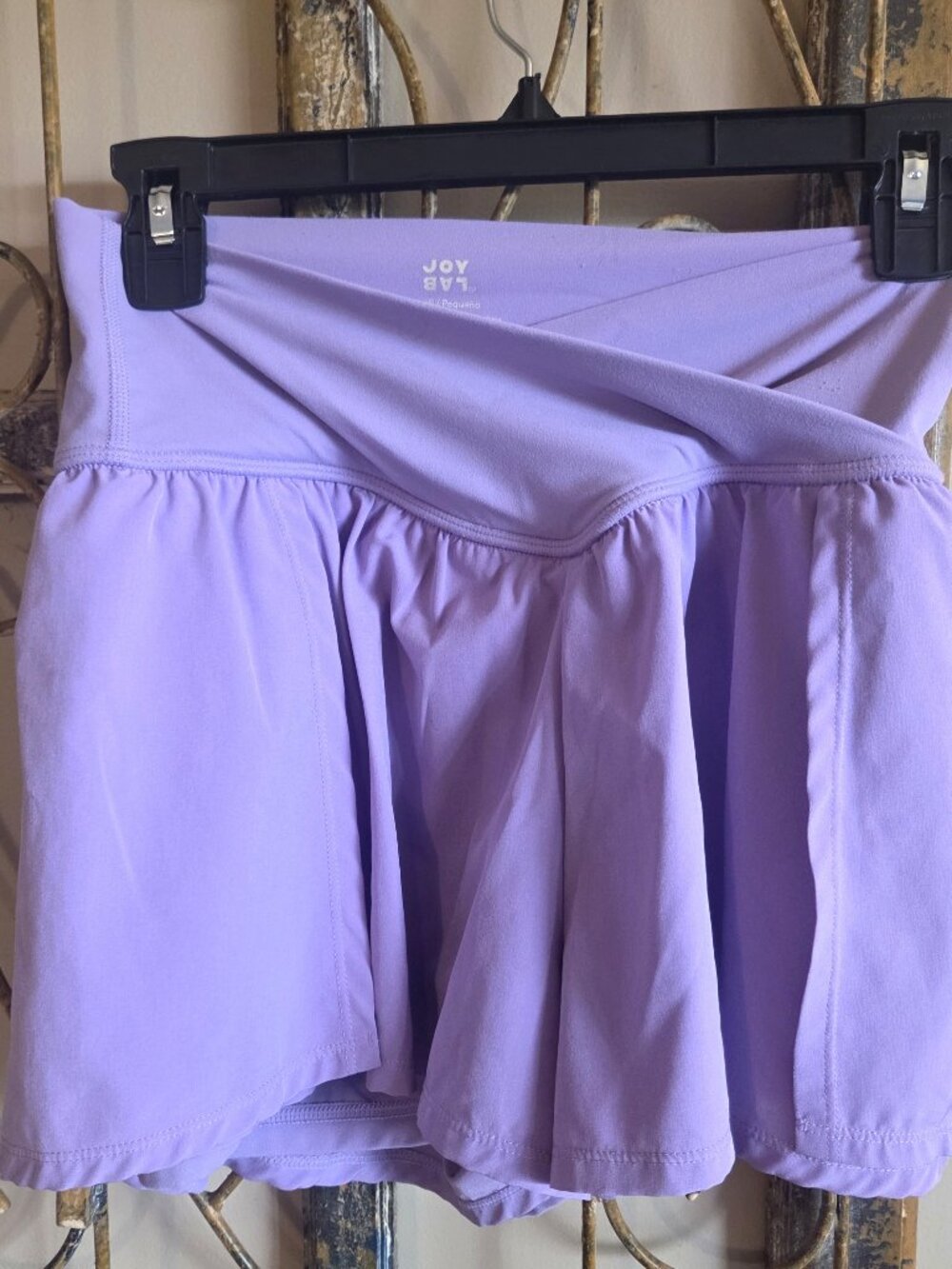 JoyLab Women's Flowy Skort Lavender Crossover V Waist Built-In Shorts Size S
